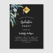 Black greenery cap 2024 luxury graduation party magnetic invitation (Front)