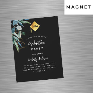 Black greenery cap 2024 luxury graduation party magnetic invitation