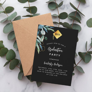 Black greenery cap 2025 luxury graduation party invitation