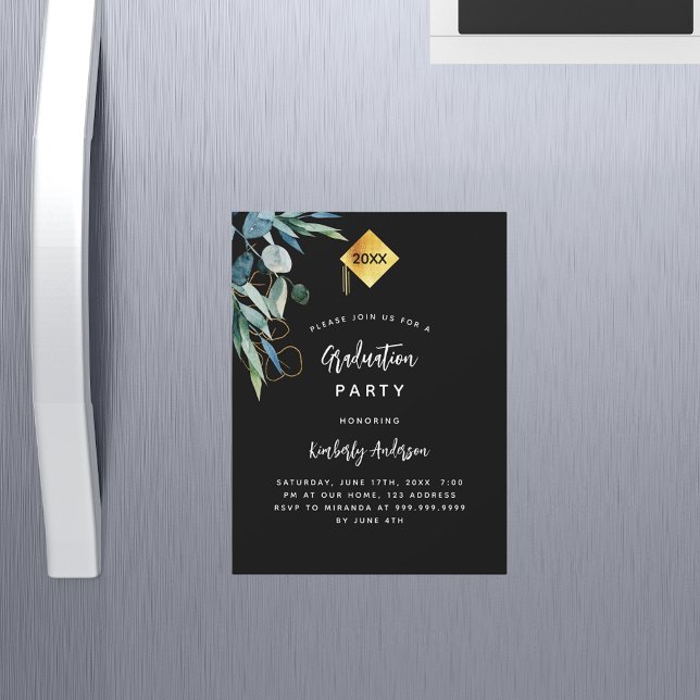 Black greenery cap luxury graduation party 2025 magnetic invitation (Creator Uploaded)
