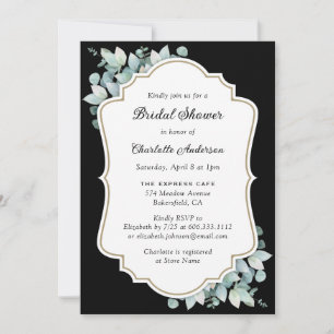 Black Greenery Eucalyptus Bridal Shower Invitation