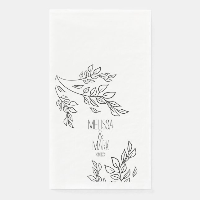 Black Greenery Hand Drawn Name Wedding  Napkin (Front)