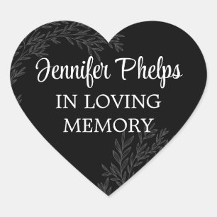 Black Greenery In Loving Memory Heart-Shaped Heart Sticker