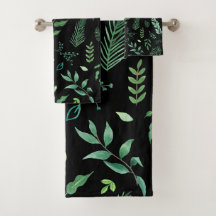 Black Greenery Watercolor Botanical Leaves