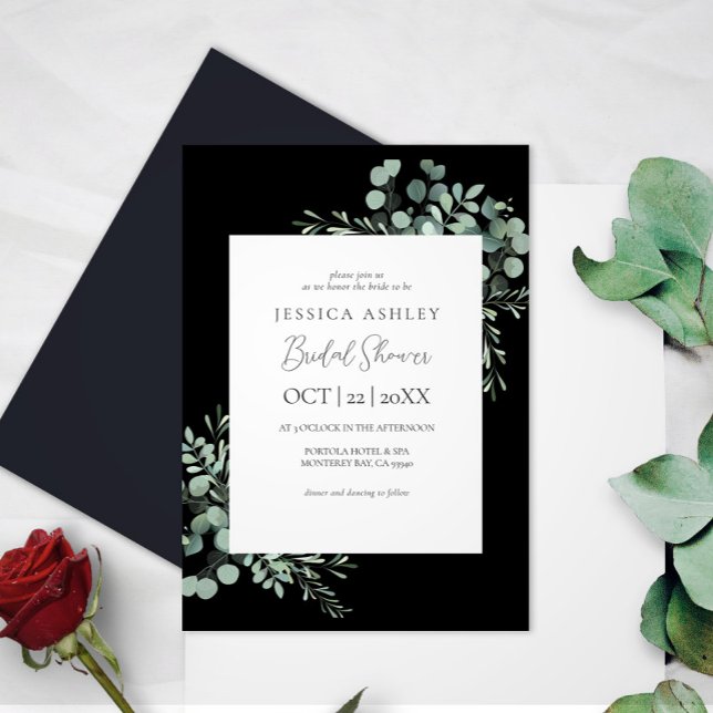 Black Grennery floral rustic bridal shower Invitation (Creator Uploaded)