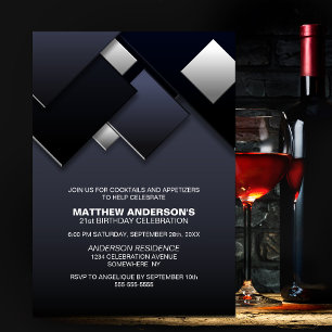 Black Grey 21st Cocktail Birthday Party Invitation