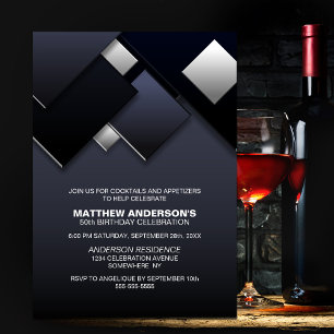 Black Grey 50th Cocktail Birthday Party Invitation