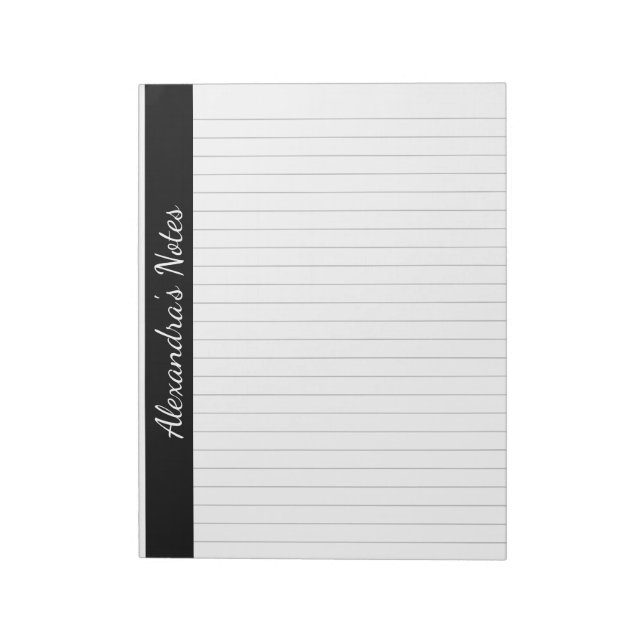 Black Grey 8.5x11 Letter Size Personalised Notepad (Rotated)