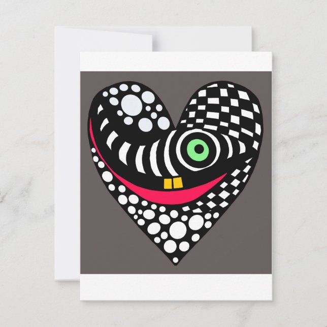 Black & grey abstract, modern heart card (Front)