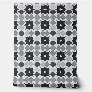 Black Grey Abstract Retro Geometric Pattern Wallpaper
