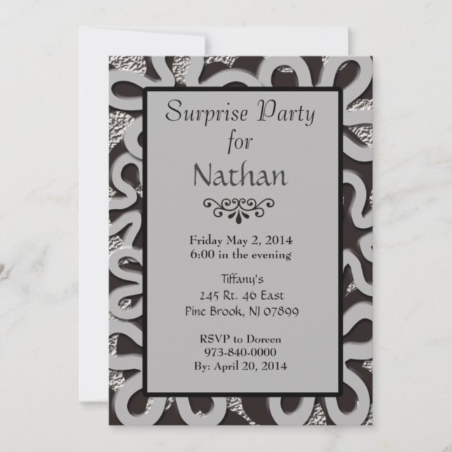 Black & Grey Abstract Surprise Party Invitation (Front)