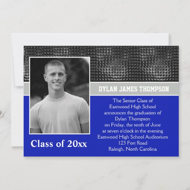 Black, Grey, and Blue Photo Graduation Invitation (Front)