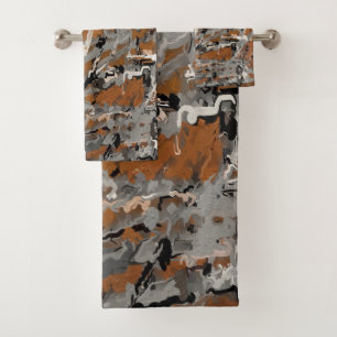 Black, Grey and Caramel Abstract Bath Towel Set