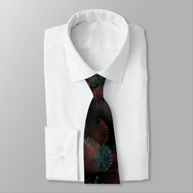 Black Grey And Colourful Fireworks Display Abstrac Tie (Tied)