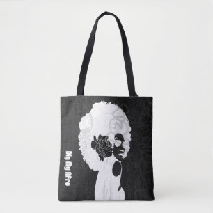 Black, grey and cool Afro print Tote Bag