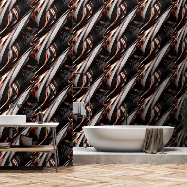 Black, Grey and Copper Abstract 3D Effect Wallpaper (Bathroom)