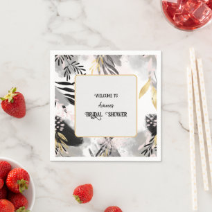 Black, Grey and Gold Leafy Shower Napkin