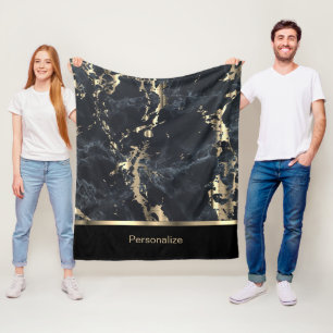 Black, Grey and Gold Marble Fleece Blanket
