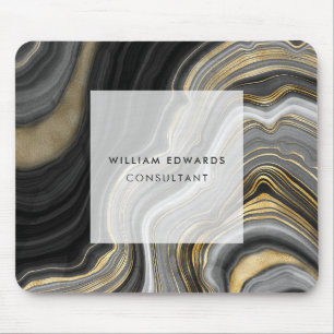 Black Grey and Gold Marble Stone Mouse Mat