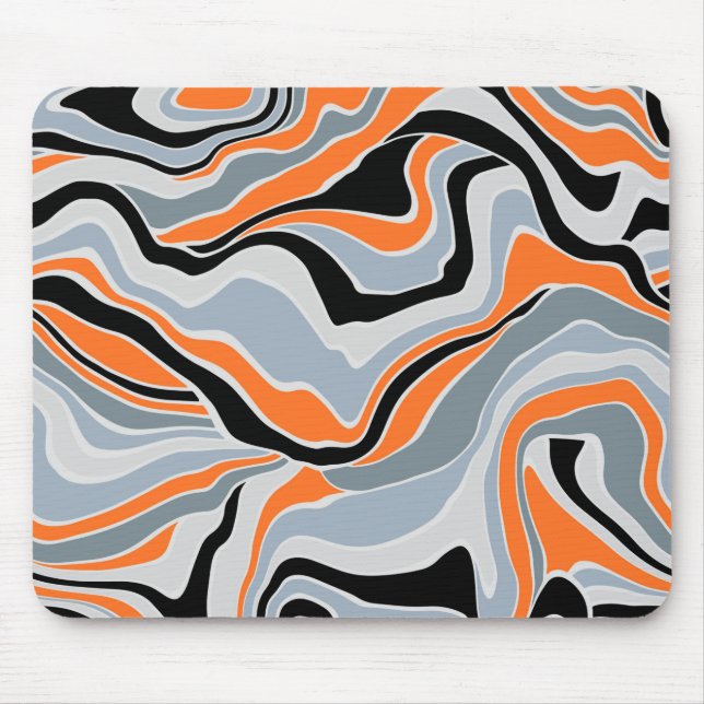 Black Grey and Orange Fluid Abstract Mouse Mat (Front)