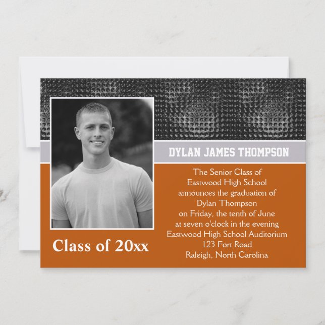 Black, Grey, and Orange Photo Graduation Invite (Front)