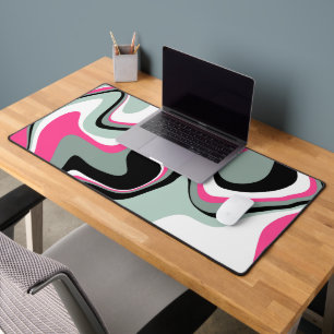 Black, Grey and Pink Fluid Abstract Desk Mat