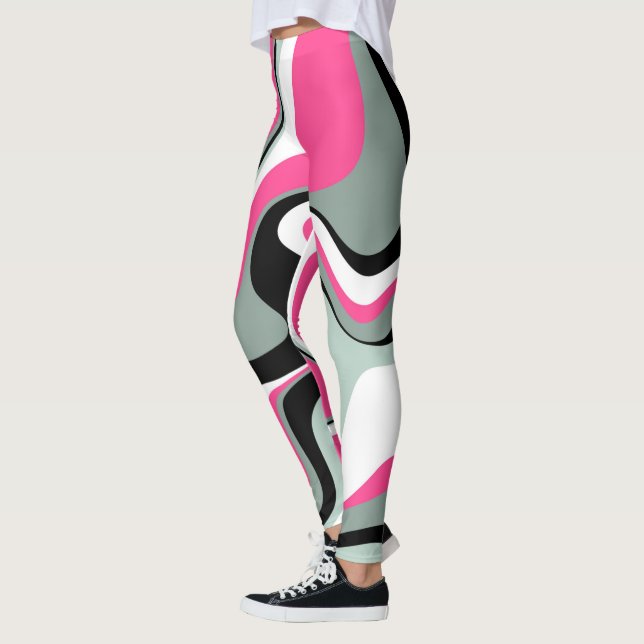 Black, Grey and Pink Fluid Abstract  Leggings (Left)
