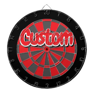 Black, Grey and Red Colour White Outlined Text Dartboard