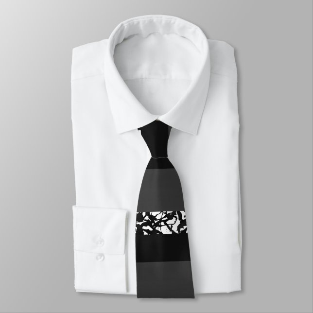 Black Grey and White Abstract Block Stripes Tie (Tied)