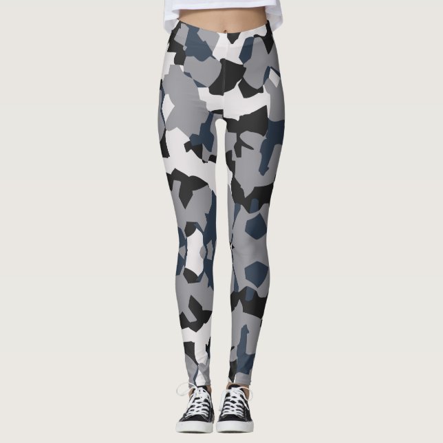 Black, Grey and White abstract pattern design Leggings (Front)