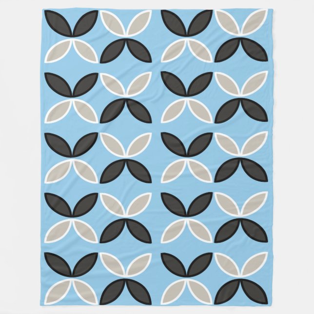 Black grey and white butterfly petals pattern fleece blanket (Front)