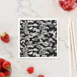 Black Grey And White Camouflage  Napkin