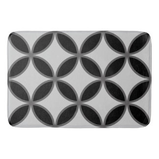Black grey and white circle flower petal pattern bath mat