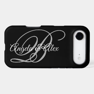 Black Grey and White Fancy Script Monogram