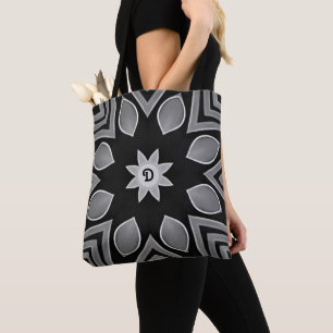 Black, Grey and White Flower Tote Bag