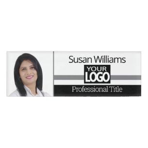 Black, Grey and White Photo ID Name Tag