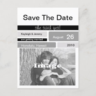 Black Grey and White Photo Save The Date Postcard