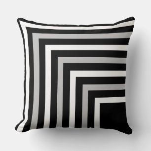 Black, Grey and White Striped Throw Pillow