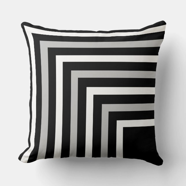Black, Grey and White Striped Throw Pillow (Front)