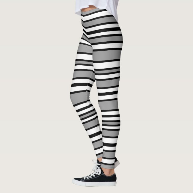 Black, Grey, and White Stripes Leggings (Left)