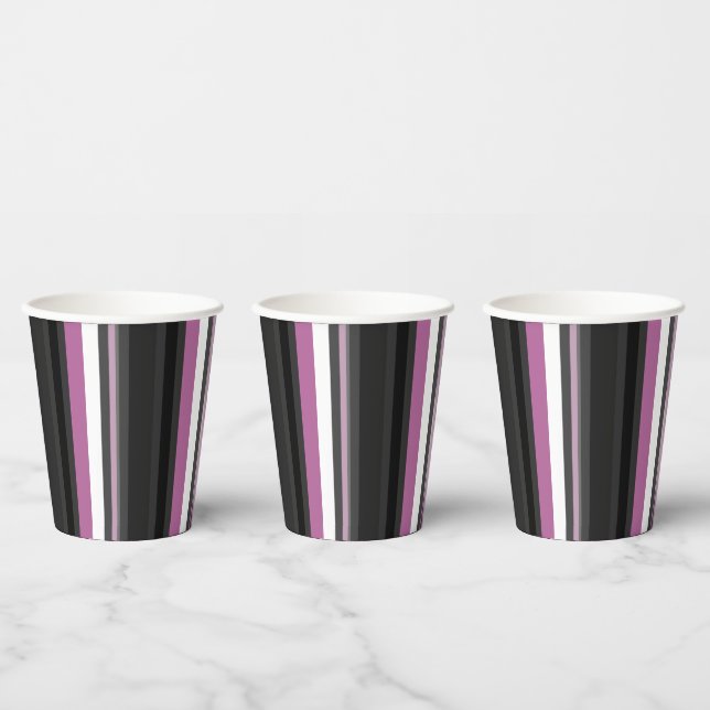 Black, Grey and White Stripes Paper Cups (Multi)