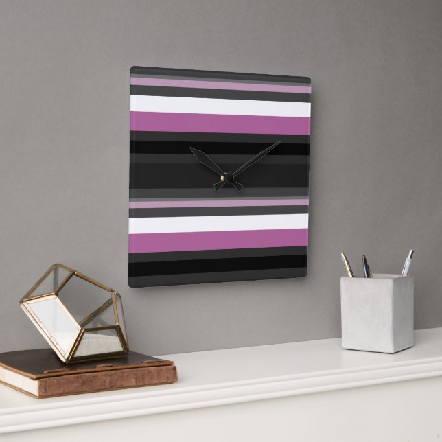 Black, Grey and White Stripes Square Wall Clock (Office)