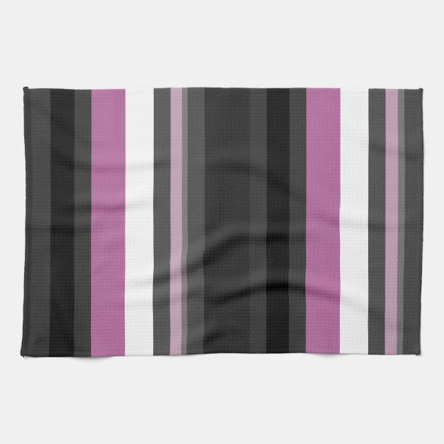 Black, Grey and White Stripes Tea Towel (Horizontal)