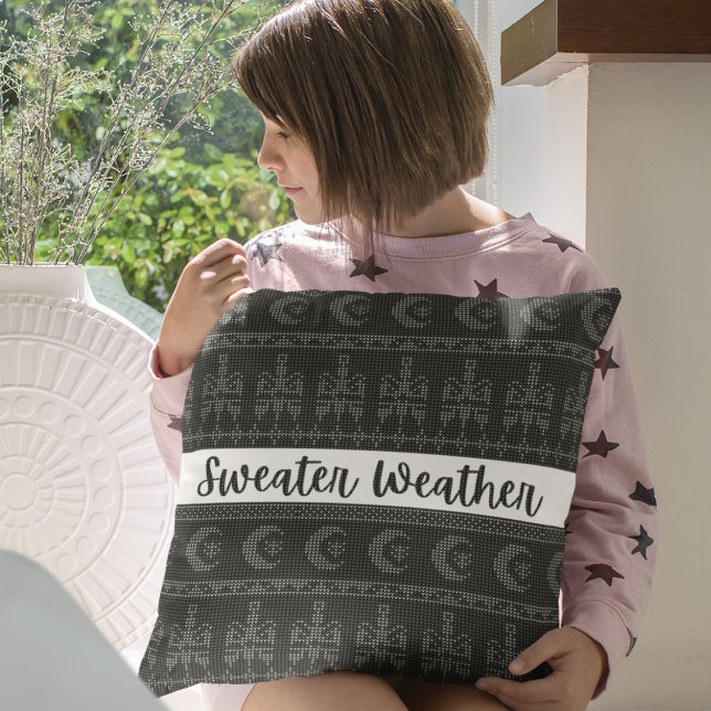 Black, Grey and White Sweater Weather Throw Pillow (Creator Uploaded)