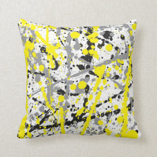 Black Grey and Yellow Ink Splatter Cushion