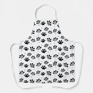 Black Grey Animal Paws Pattern Apron
