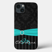 Black Grey Aqua Damask Striped iPad Air Case