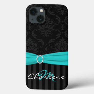 Black Grey Aqua Damask Striped iPad Air Case