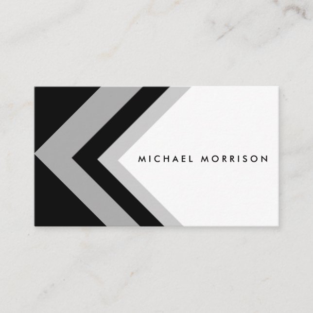 Black grey arrow geometric minimal modern design business card (Front)