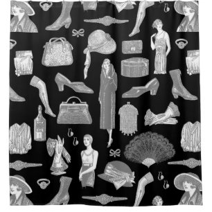 black grey art deco 1920s flapper glamour feminine shower curtain